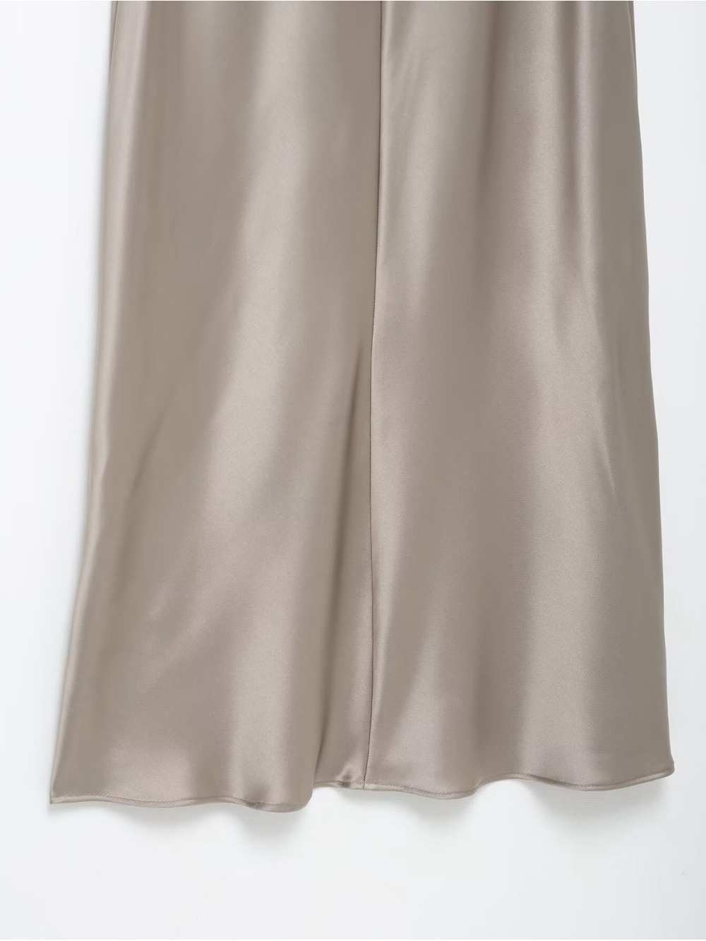 Silk-Blend Taupe Midi Dress with Gathered Detail - Picture 3 of 5
